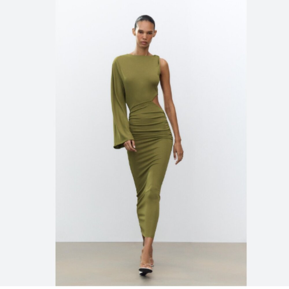 Cut Out Midi Dress - Green